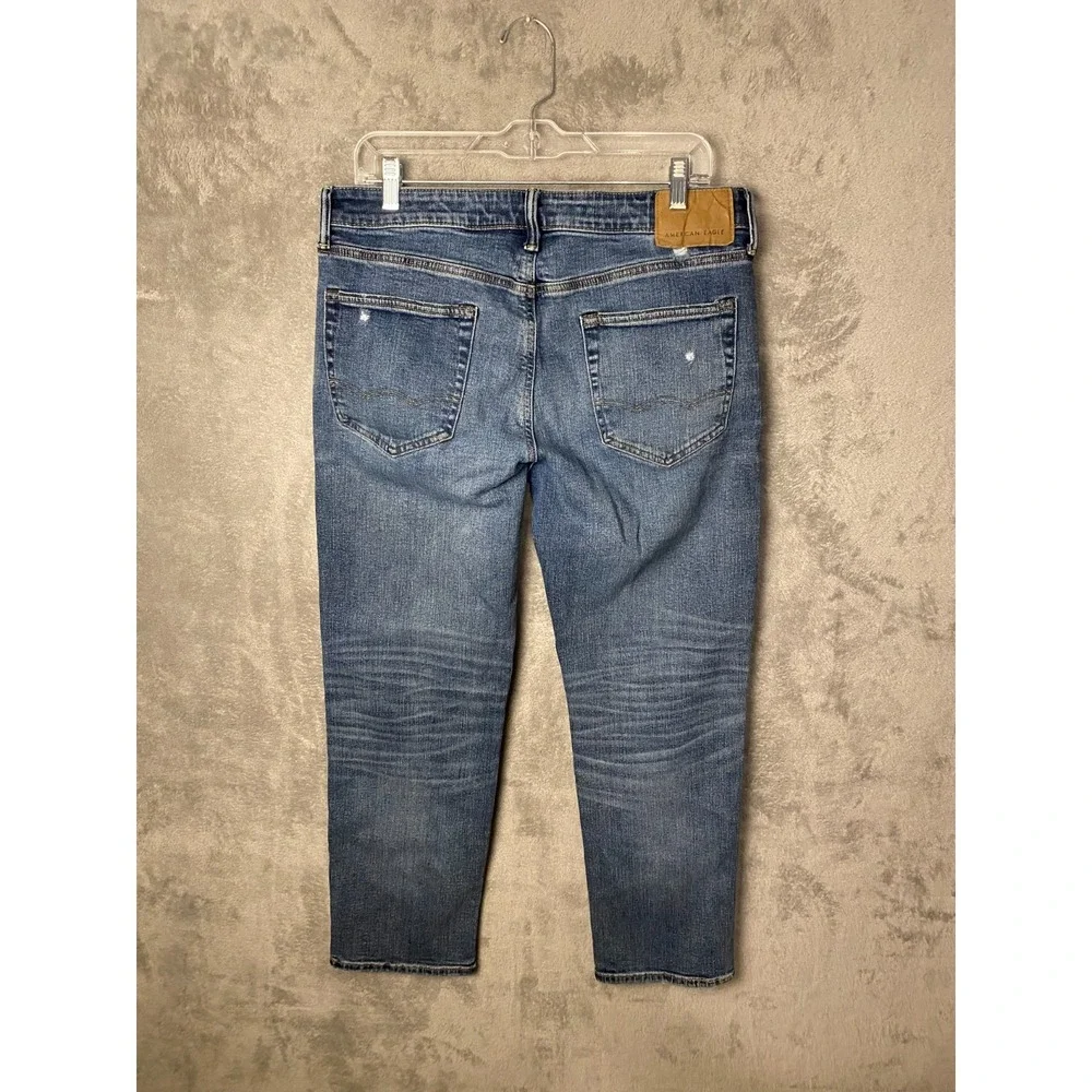 American Eagle Men's Jeans 33x30 Blue Original Straight AirFlex Distressed